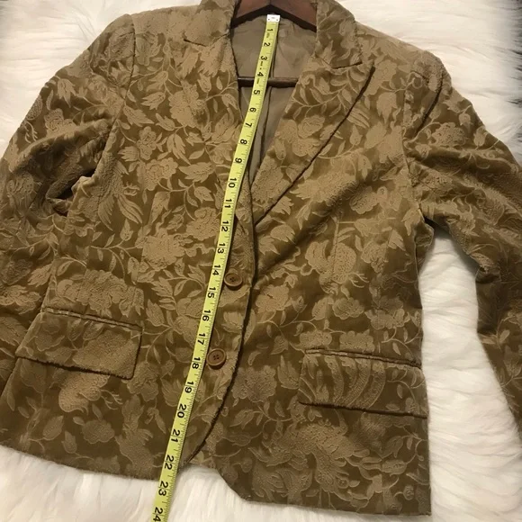 Theory Womens Crushed Velvet Blazer Size Medium Floral Baroque Gold Classic HTF
